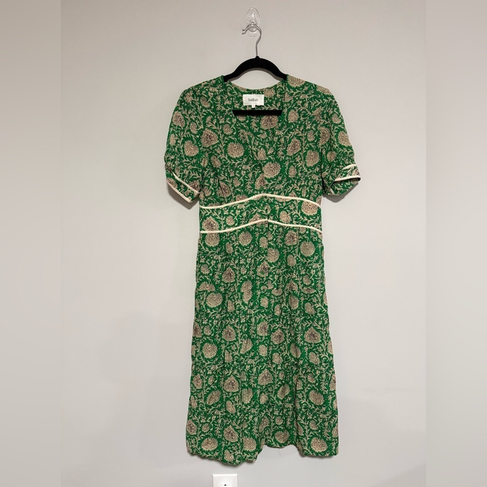BA&SH Plume Floral Printed Midi Dress Size Small 4 Boho Chic Romantic Feminine - Picture 2 of 11